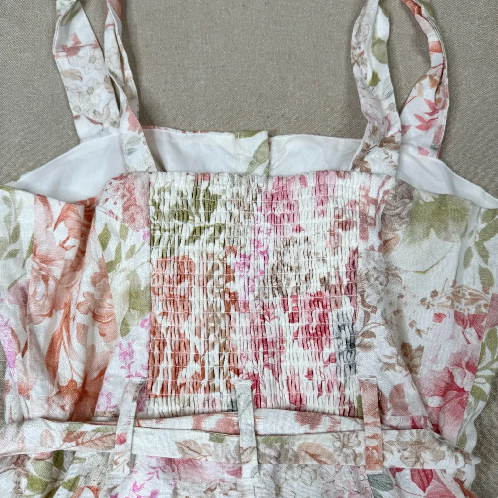 Rachel Zoe Romper Womens Size 6 Multicolor Pastel Floral  Belted Lace Trim - Image 7