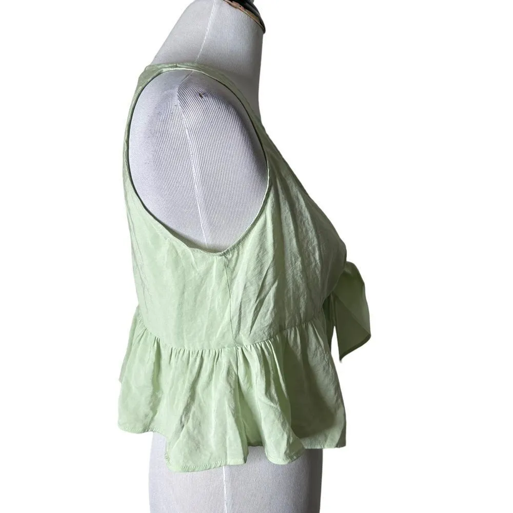 Zara Peplum‎ Crop Top Women Size M Green Sleeveless V Neck Feminine BOHO NEW - Image 3