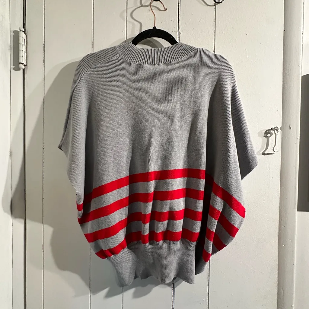 ANTHROPOLOGIE MAEVE Gray and Red Striped Poncho Sweater - Image 3