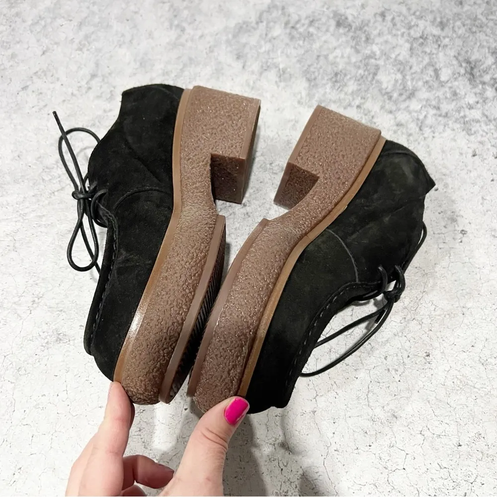 NEW Triver Flight Anthropologie Black Suede Platform Moccasin Loafers Lace Up 37 - Image 3