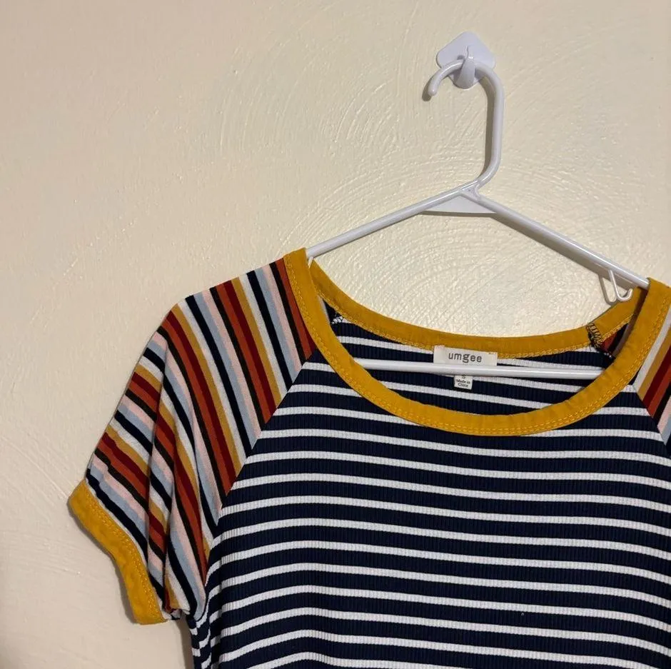 Umgee Navy and Yellow Striped Mini Dress - Image 5
