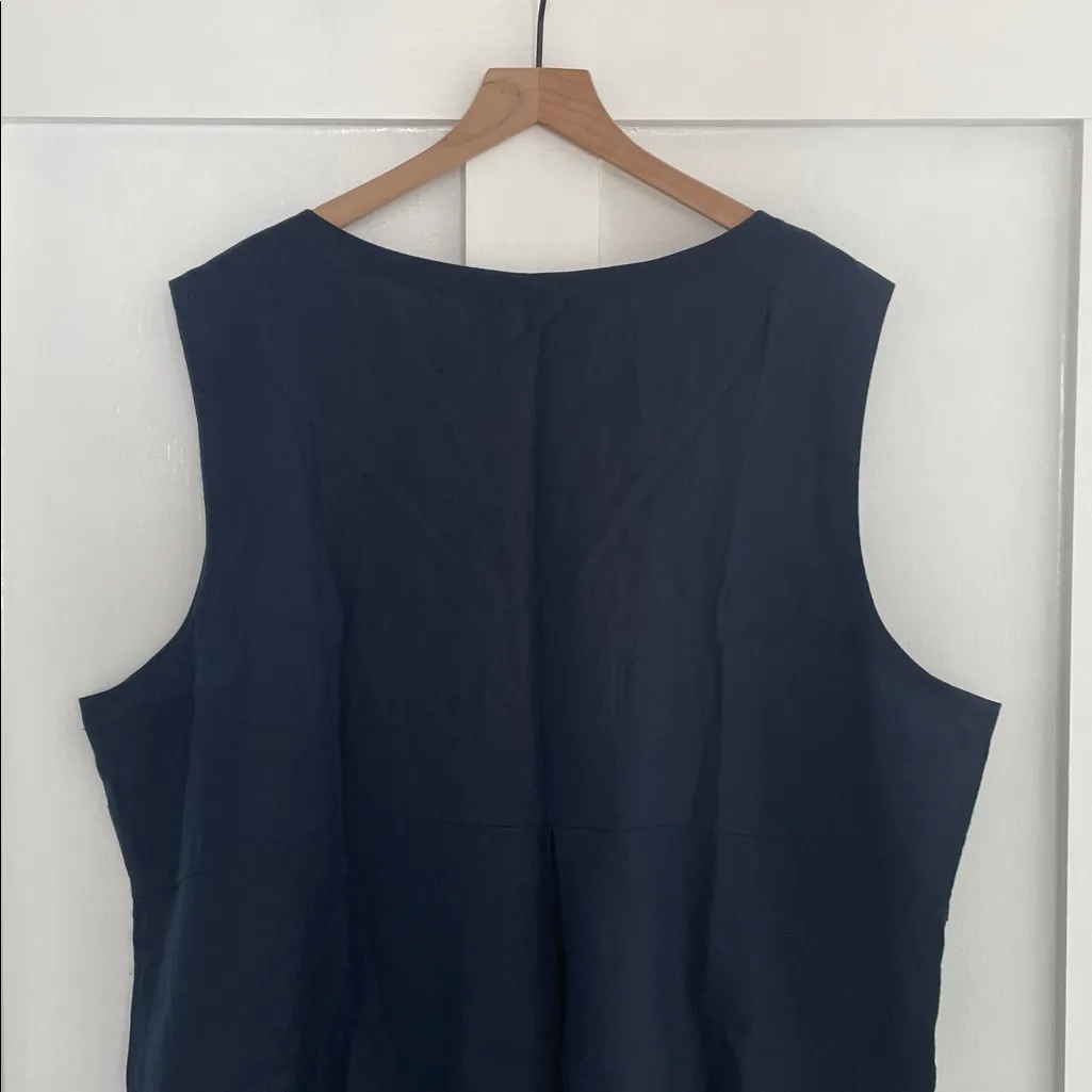 J. JILL Love Linen Sleeveless Crewneck Pocket Shift Dress in Navy Blue Size 4X - Image 8