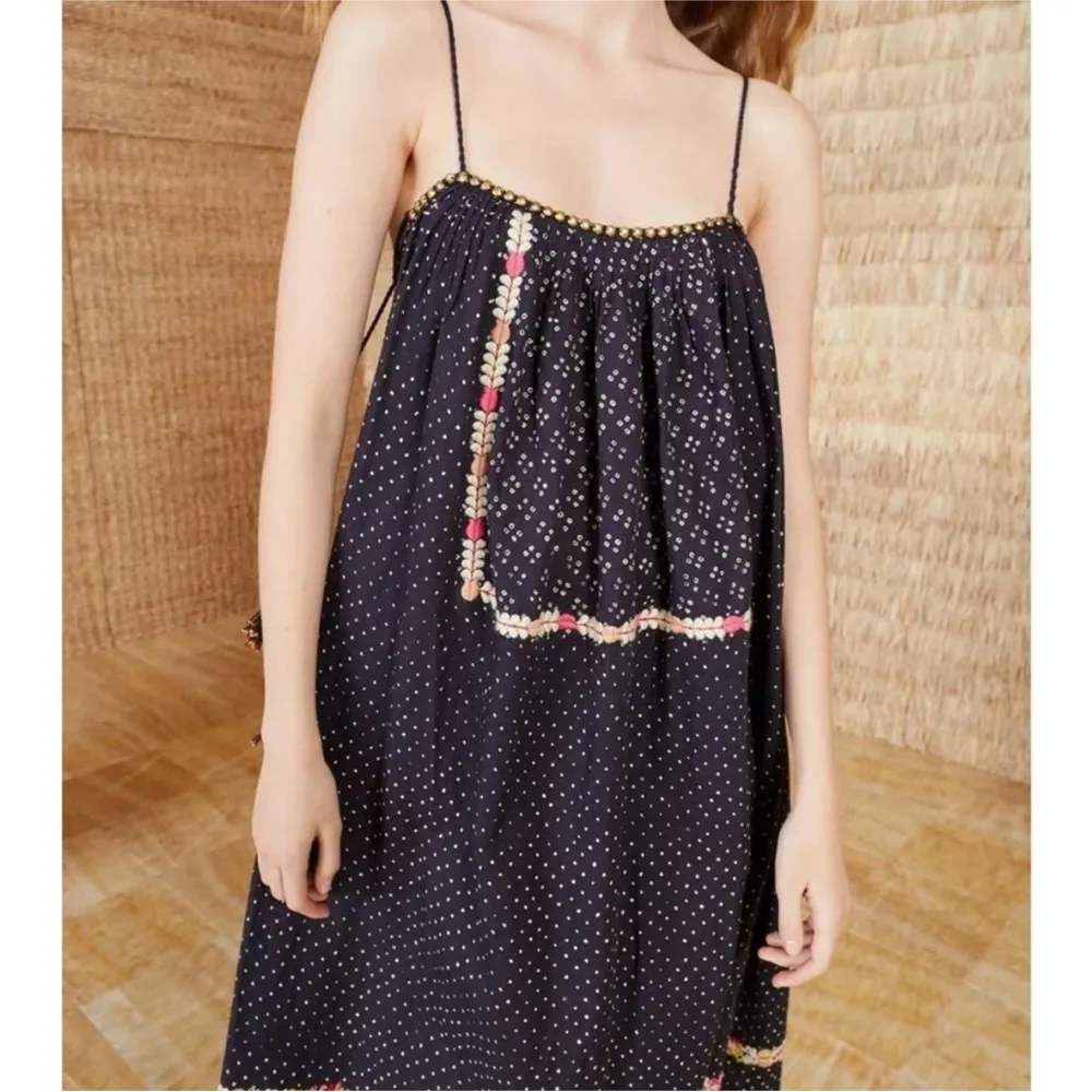 ULLA JOHNSON Nara Folk Embroidered Shibori Patchwork Midi Shift Dress Size 2‎ - Image 2