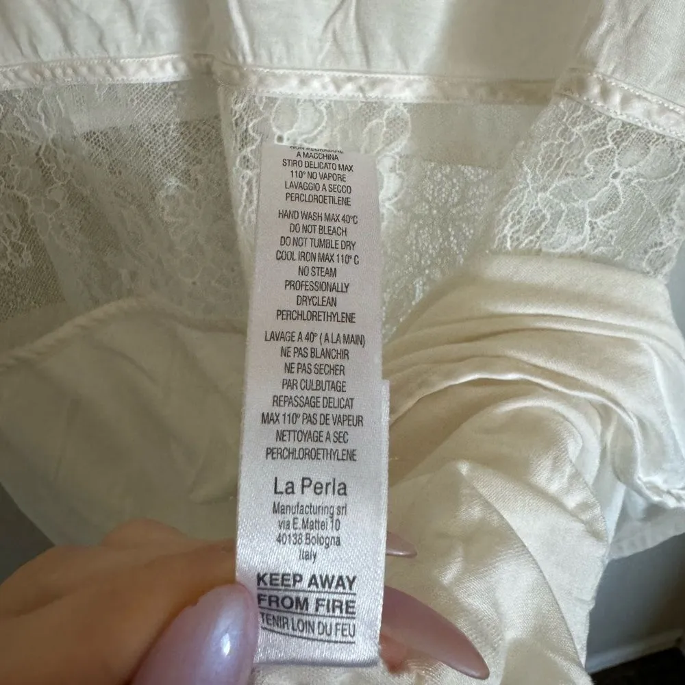 LA PERLA Mini Tee Shirt Dress Lace Chemise Sz Small Off White Silk Blend - Image 5