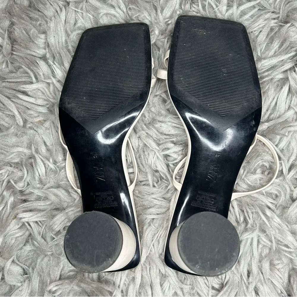 Zara neutral off white square toe round heel strappy sandals women’s shoe size 9 - Image 11