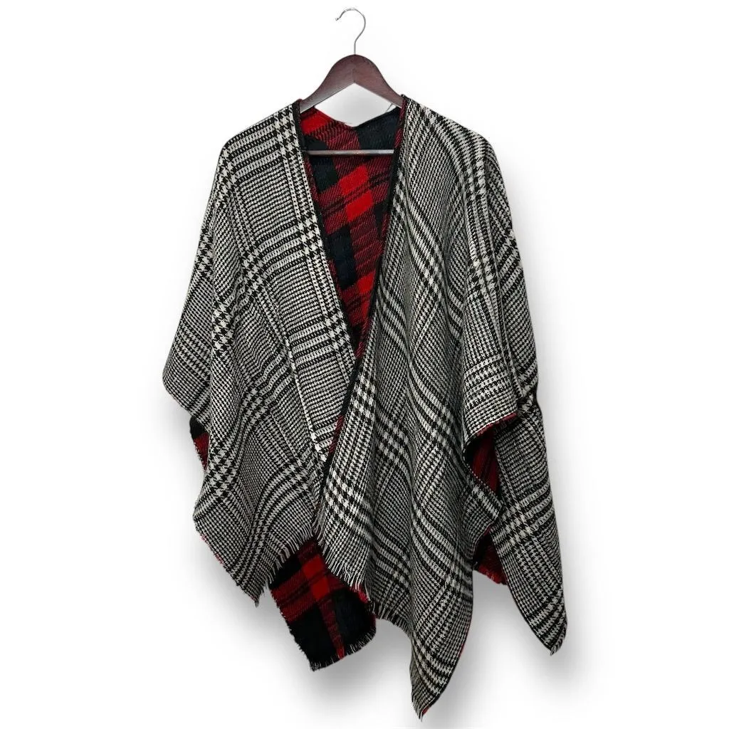Women's Reversible Tartan Plaid Poncho Multicolor Holiday Festive Cozy - Image 4