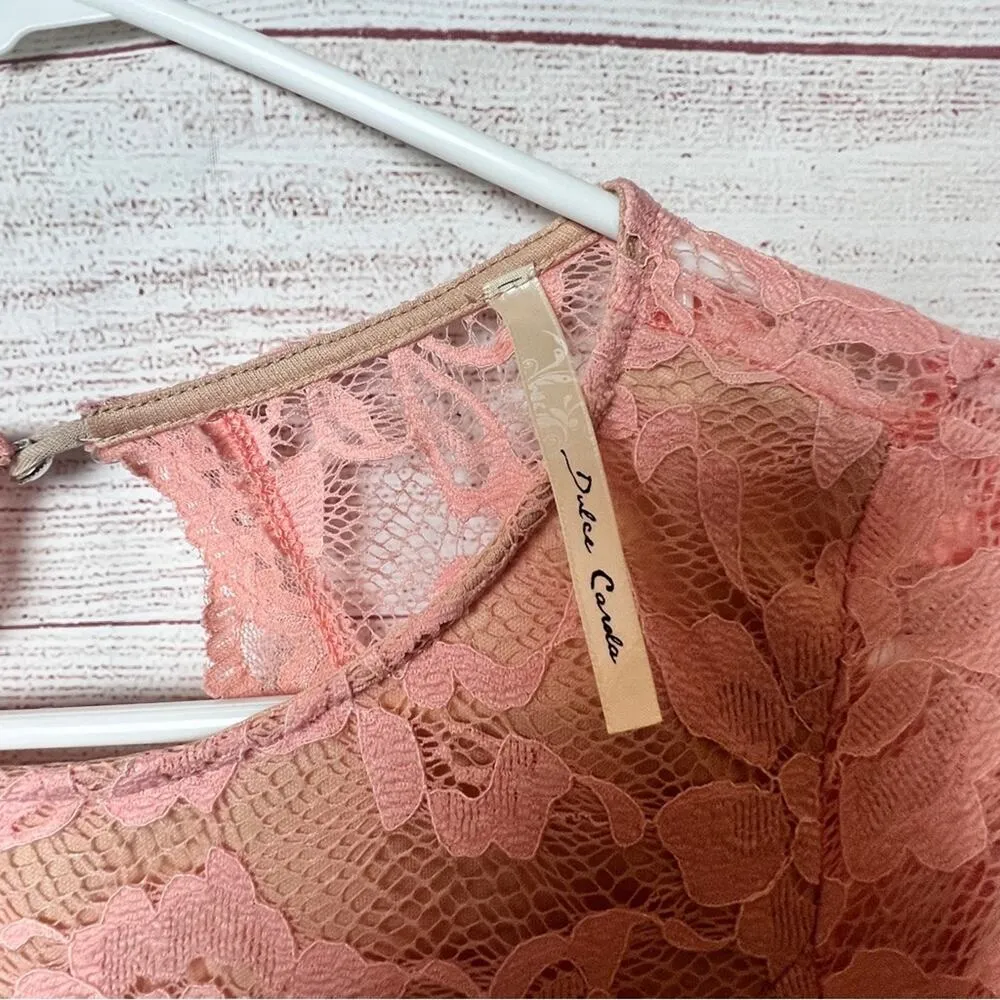 Dulce Carola Women's Soft Blush Pink Lace Open Back Dress Sz S - Image 8