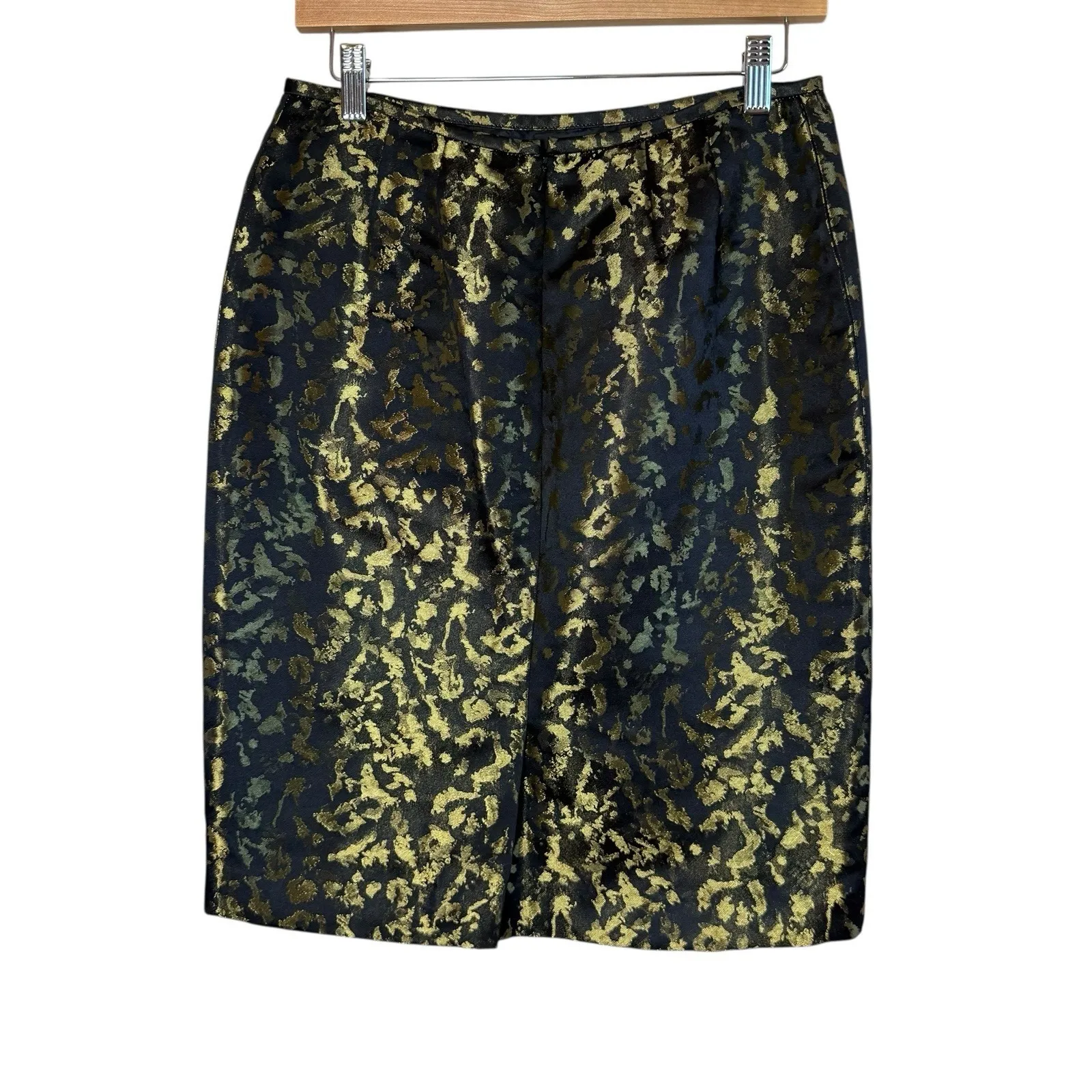 Vtg Kasper Black Gold Knee Length Jacquard Pencil Skirt Size 4P Glam Event Siren - Image 3