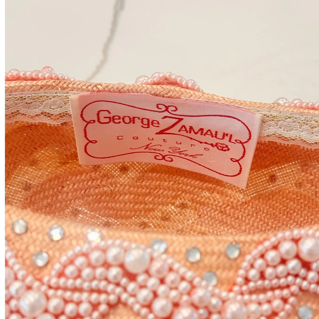 George Zamau'l Couture‎ | Rare Vintage 1940s Pink Felt Rhinestone Feather Hat - Image 6