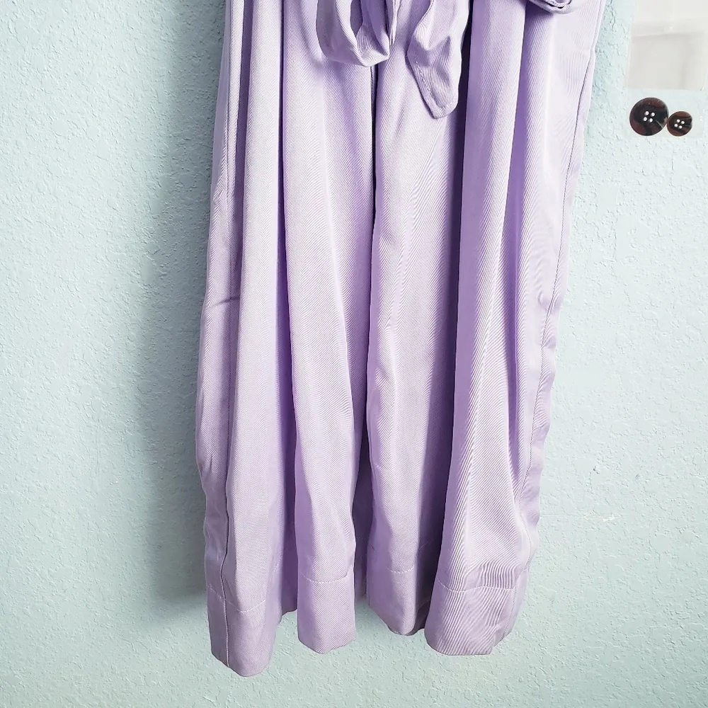 Something Navy Lilac Purple Elongated Collar Belted Trench Coat - Image 3