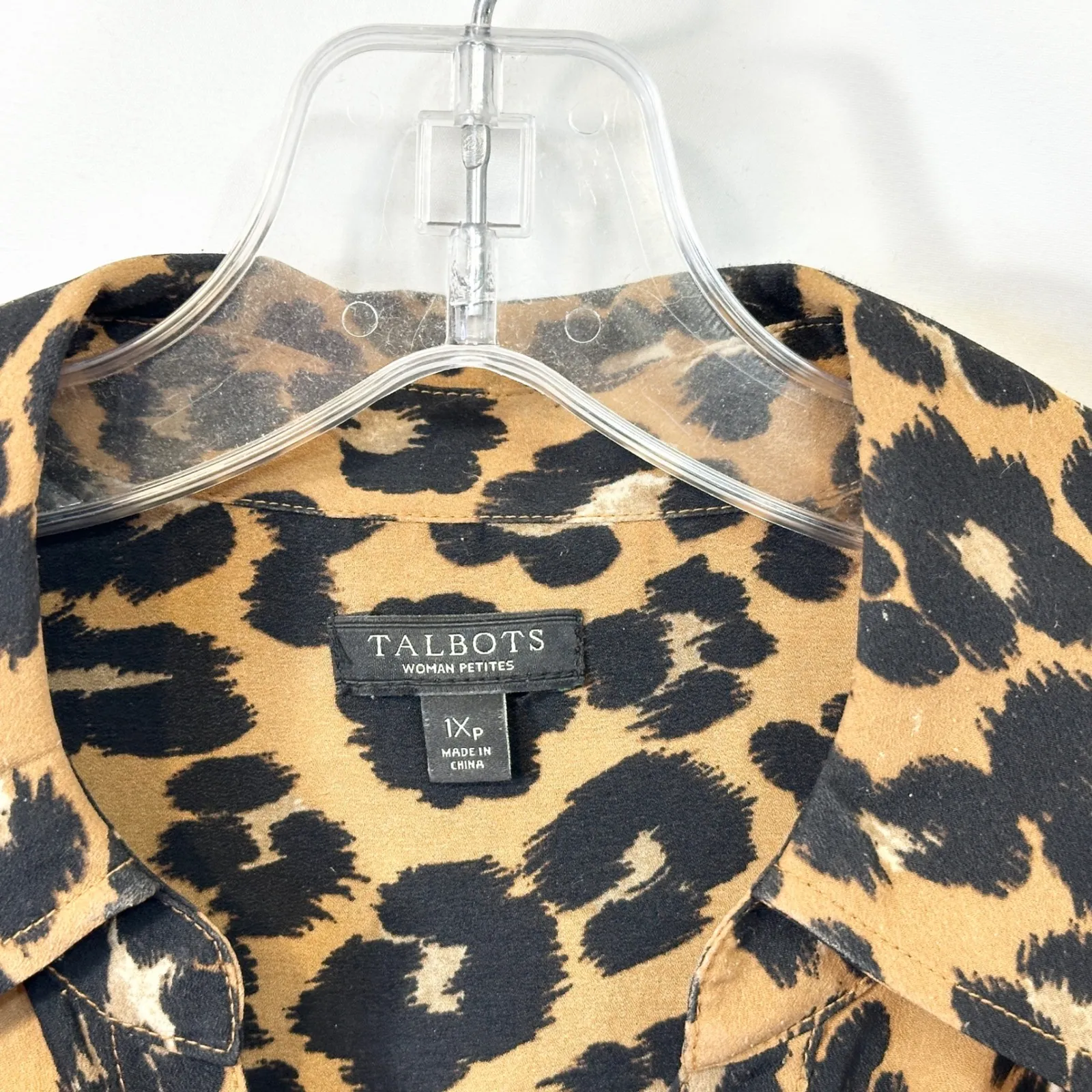 Talbots Plus Size 1XP Top Leopard Print Button Down Long Sleeve Mob Wife 408 - Image 11