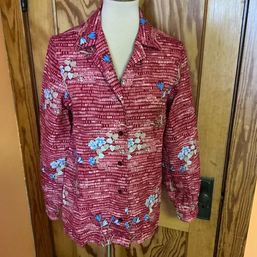 Vintage 70s red floral disco top Size M - Image 6
