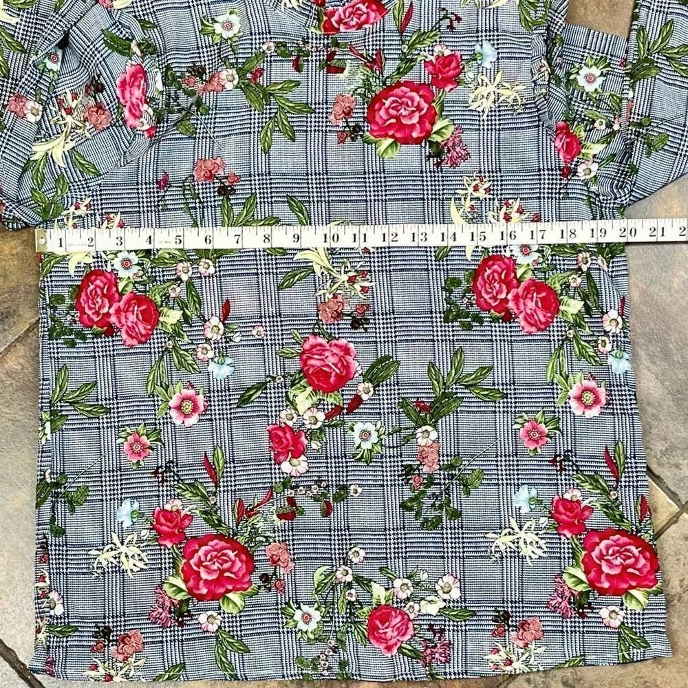 Jeuvre Floral Ruffle Plaid Mock Turtleneck Long Sleeve Blouse Medium Black - Image 8