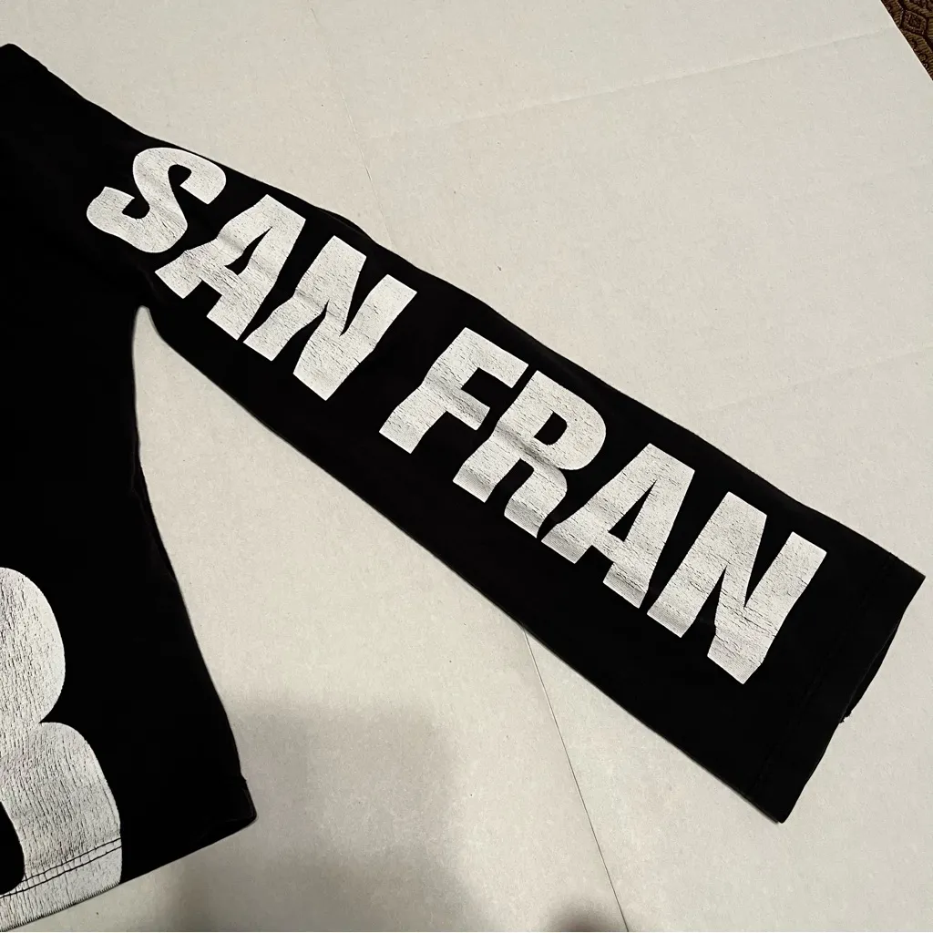 H&M Womens Faded Black Crop Long Sleeve Shirt San Fran 1993 Top Y2K 90s *FLAW‎ - Image 7