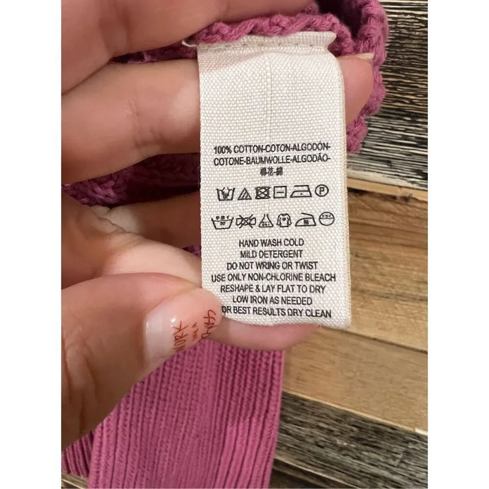 FREE PEOPLE Rose Pink Damsel Bell Sleeve Cotton V-neck Sweater M - Image 6