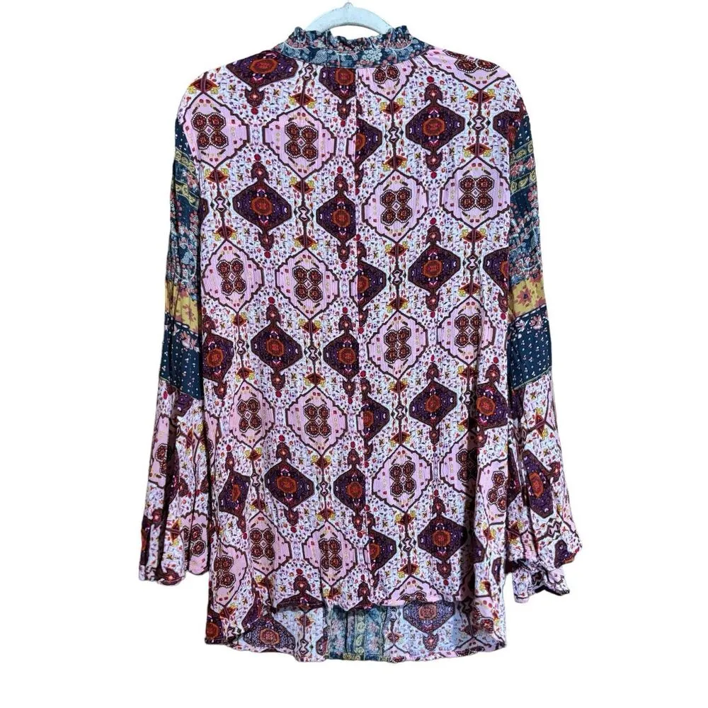 Umgee Tunic Top Womens Small Multicolor Boho Colorful Mix Print Gauze Blouse - Image 6