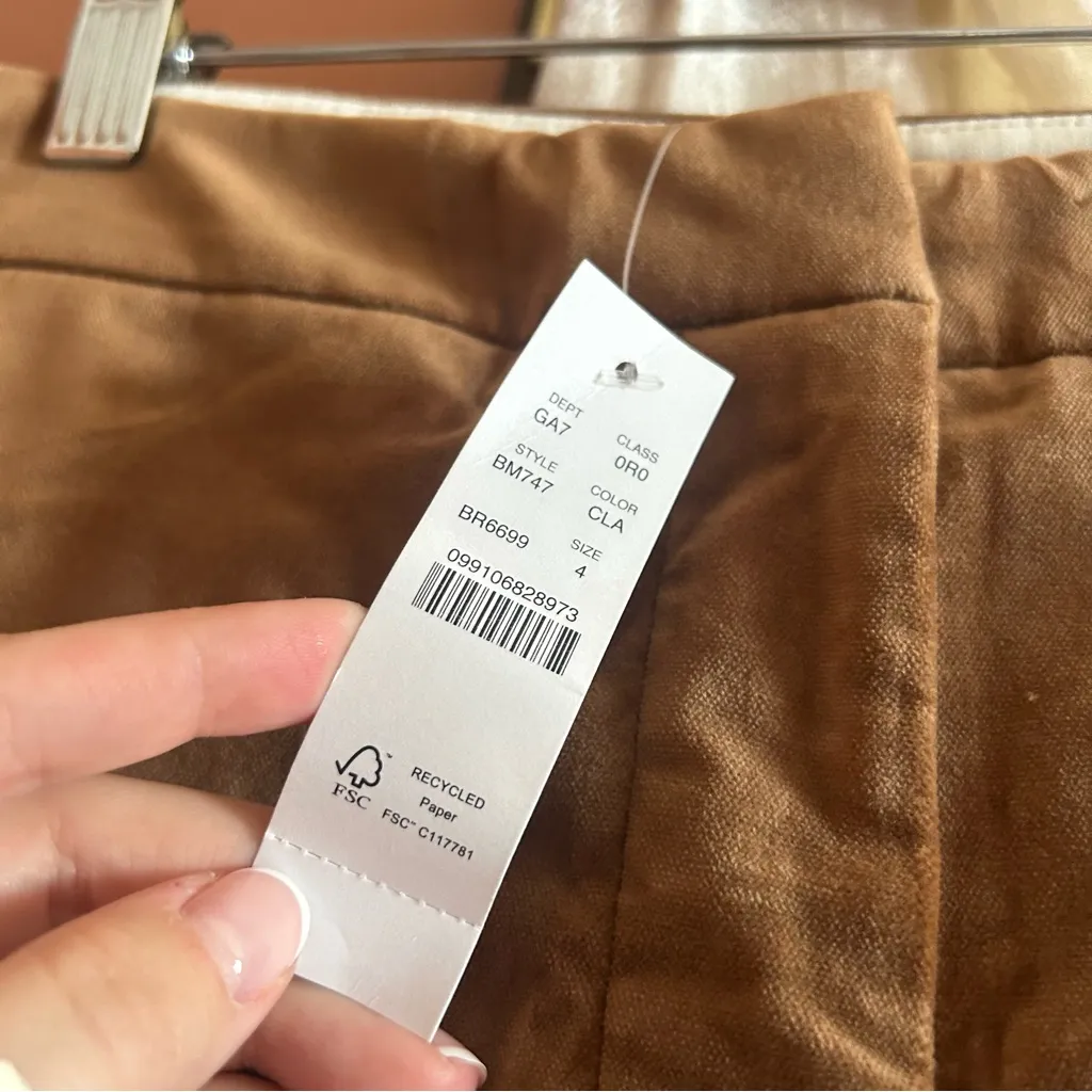 J. Crew‎ Full-length Kate Straight-leg Pants Stretch Velvet Tan Brown NWT Size 4 - Image 5