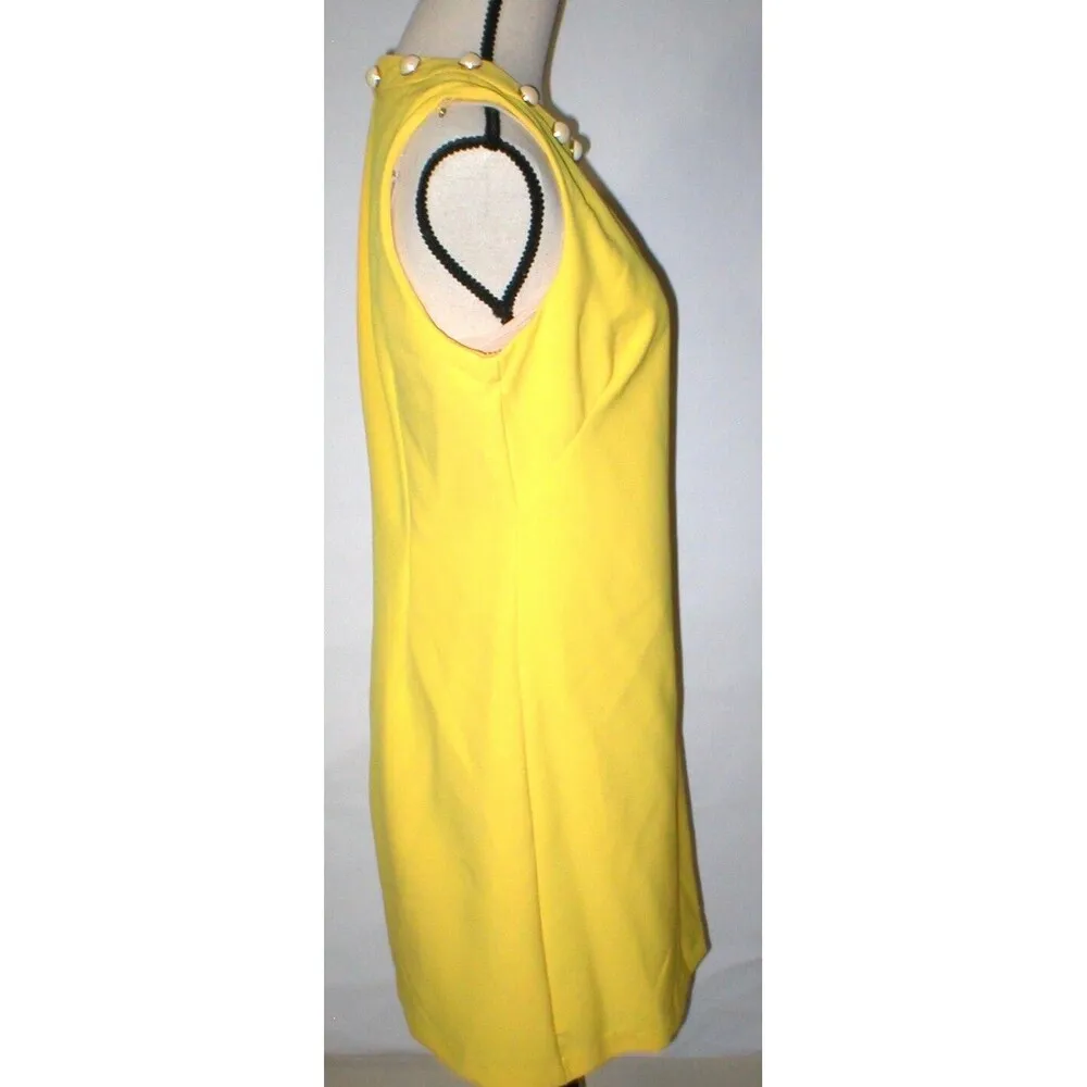New Womens NWT $269 Taylor Dress 8 Sheath Yellow Pearl Jeweled Collar Sleeveless - Image 4