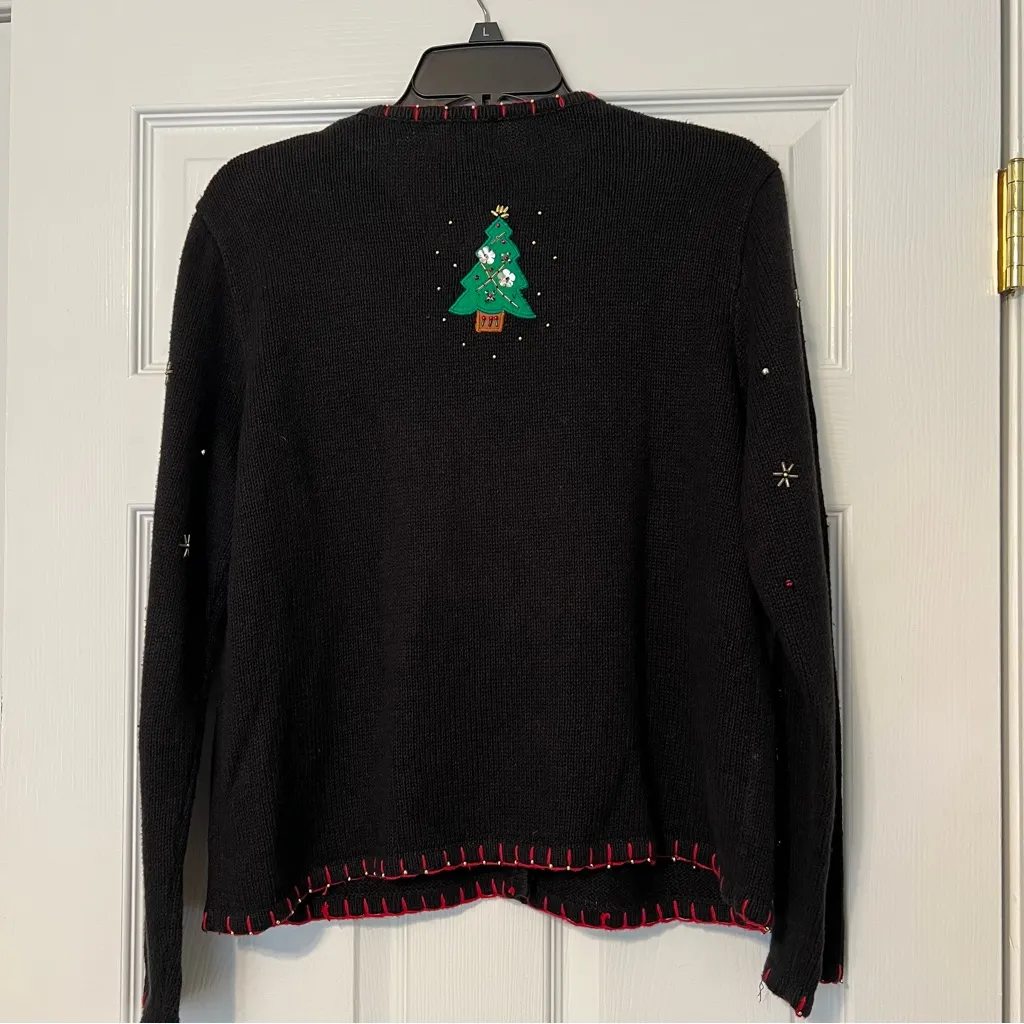 Designers Original Christmas sweater trees embroidered cardigan size MP Black - Image 15