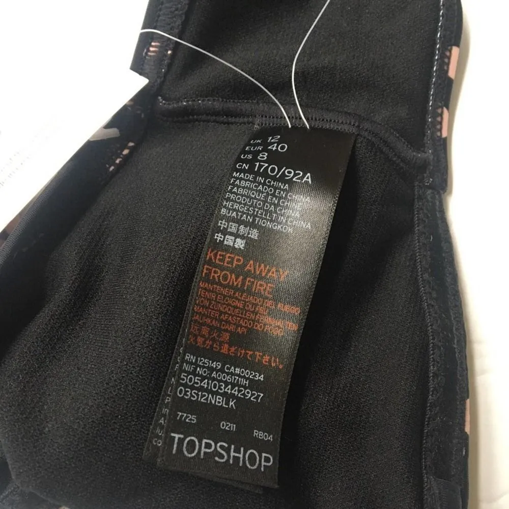 Topshop Retro Polka Dot Bikini Top Black Pink Size 8 Halter Bandeau Tie Front - Image 7