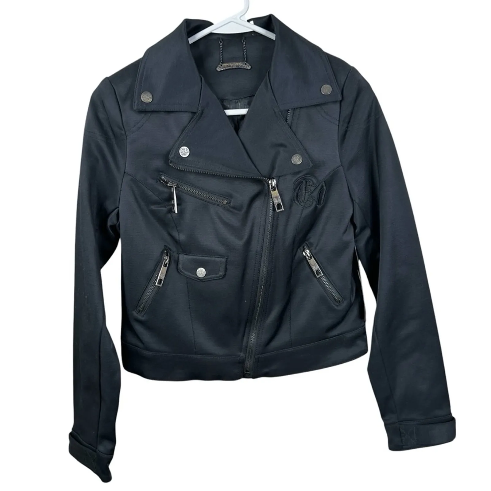 NEW Ed Hardy Vintage Jacket Womens XS Black Moto Vintage Deadstock Y2K Coat - Image 3