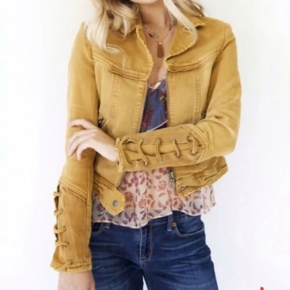 Free People Shrunken Vintage Twill Distressed Jacket - Image 12