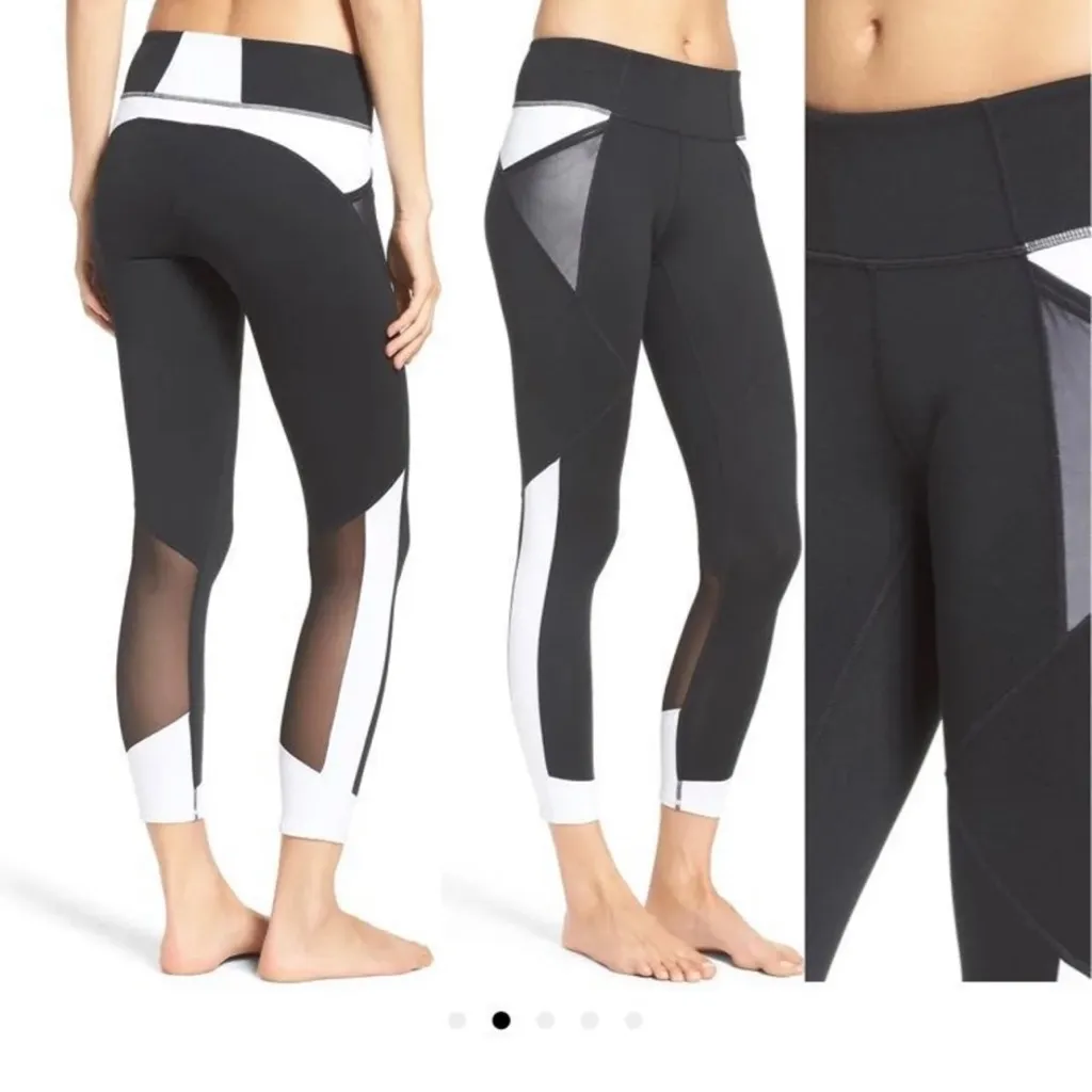 MOVING SALE - Zella black white mesh detail cropped leggings - Image 3