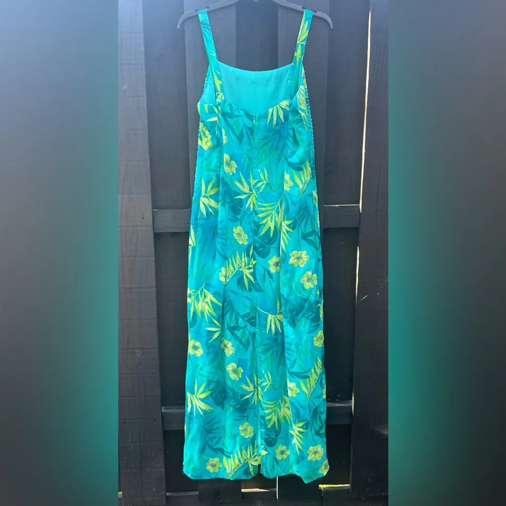 Robbie Bee Women's Aqua Floral Maxi Spaghetti Strap Dress & Sheer Blouse Size 14 - Image 6