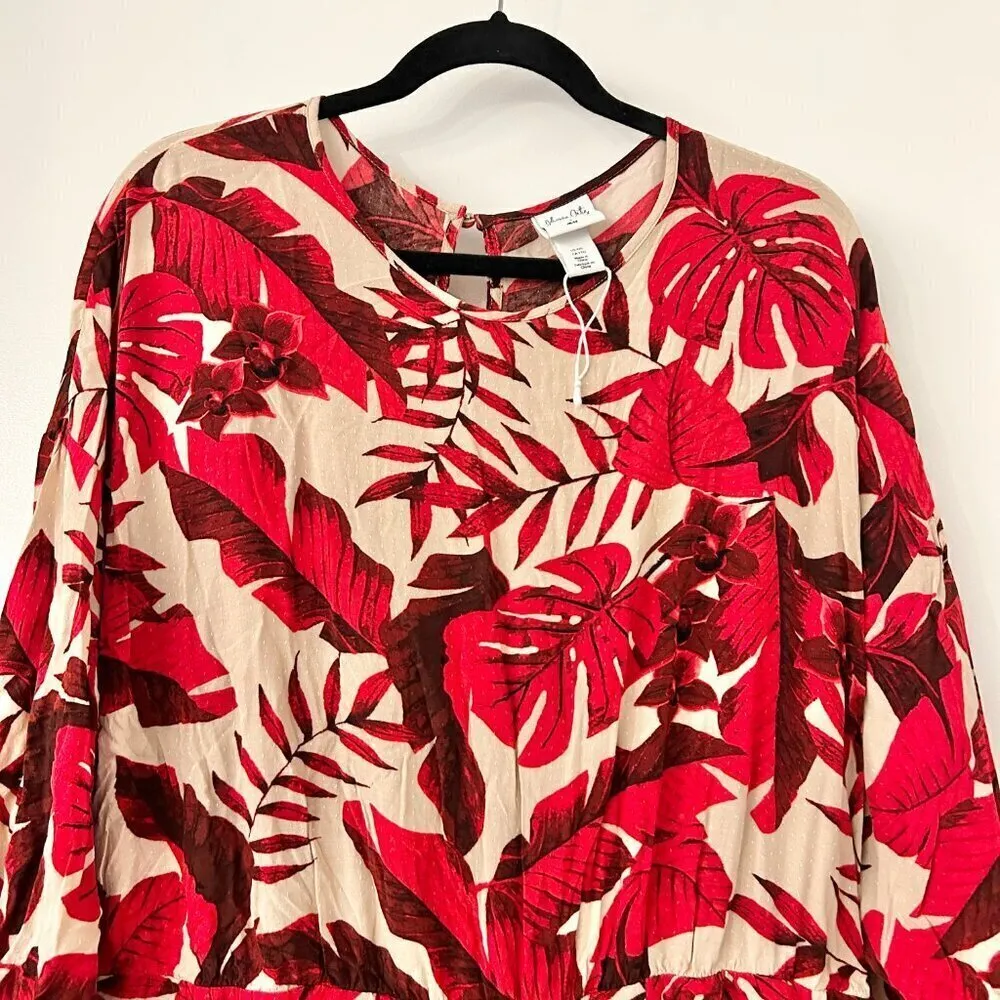 Johanna Ortiz x H&M Red Palm Print Flounced Dress Size XXL NWOT BLOGGER FAVORITE - Image 5