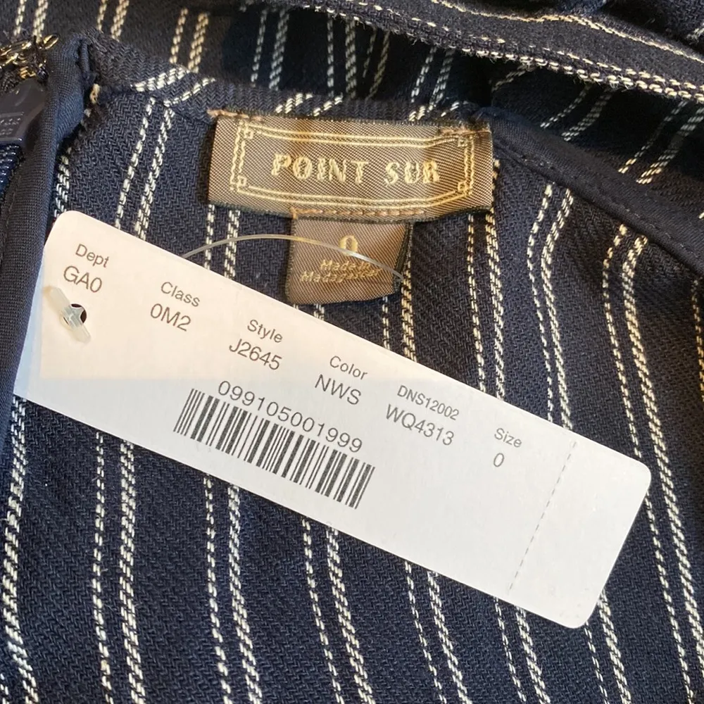 J. Crew Point Sur Freddie navy blue pinstriped back bow linen blend top sz 0 NWT - Image 6