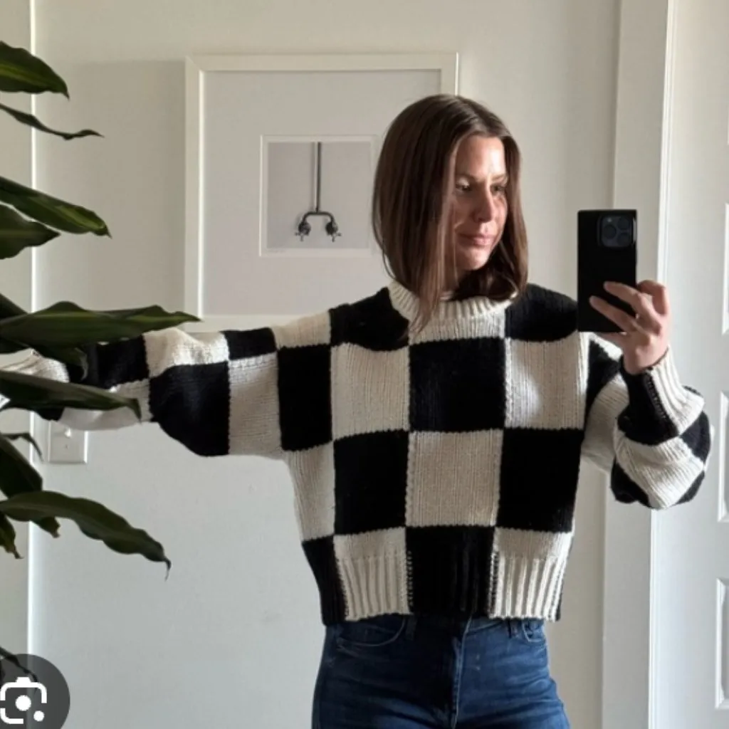 frame denim FRAME Cropped Checkered Crewneck Wool Sweater Size Large $600 - Image 5