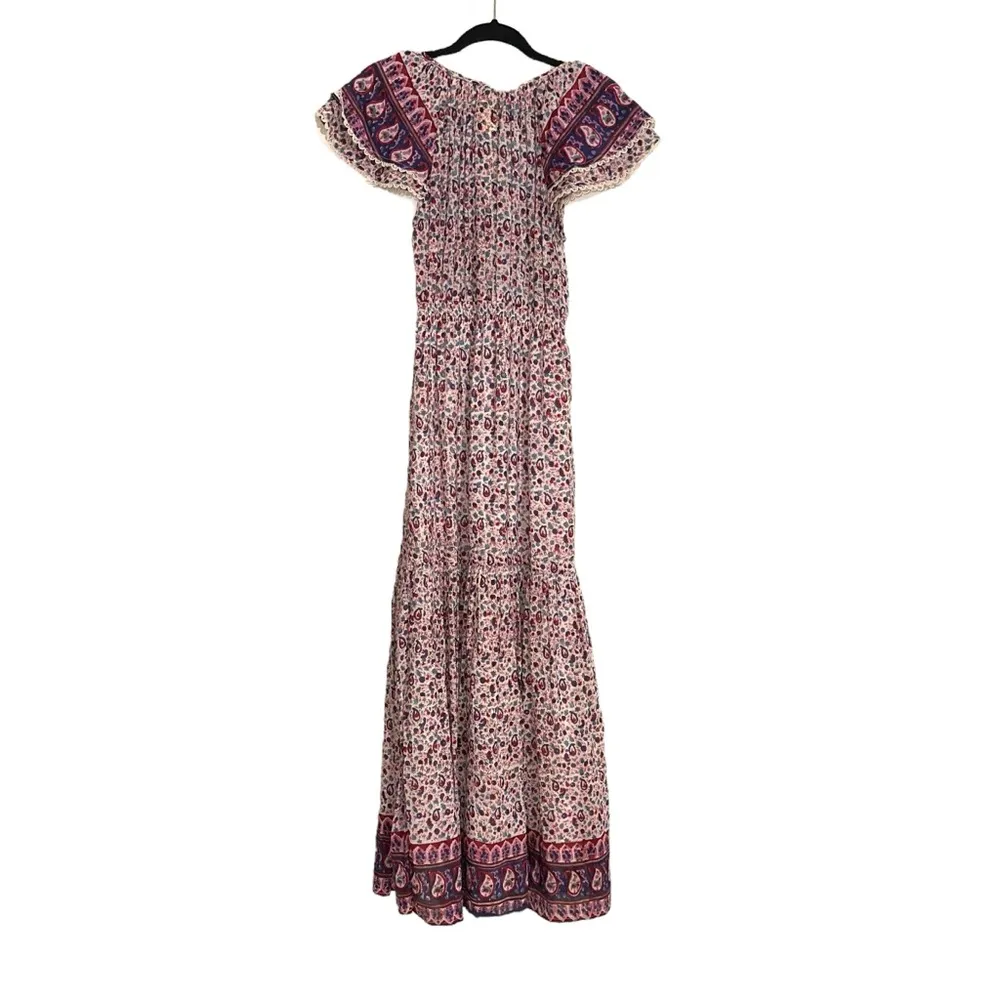 Bell By Alicia Bell Eva Paisley Floral Print Silk Cotton Maxi Dress SMALL Blue - Image 4