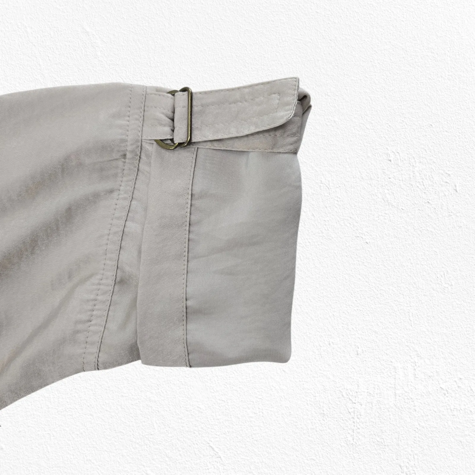 BCBGmaxazria Beige Faux Wrap Sateen Trench Dress Draped Neck Belted Size XS EUC - Image 11