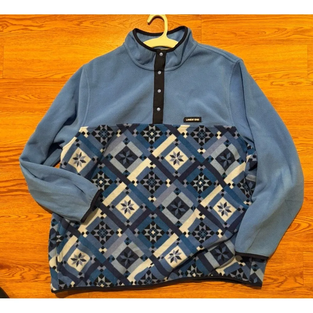 LANDS' END HERITAGE FLEECE SNAP NECK PULLOVER JACKET TOP WOMENS PLUS 2X Blue - Image 12