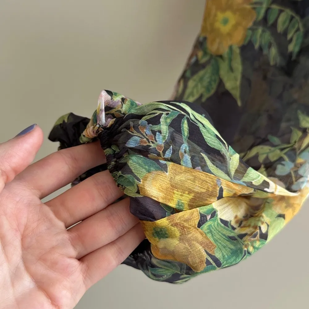 Lulu’s Floral Puff Sleeve Corset Crop Top, Smocked Sweetheart Blouse, Small - Image 6