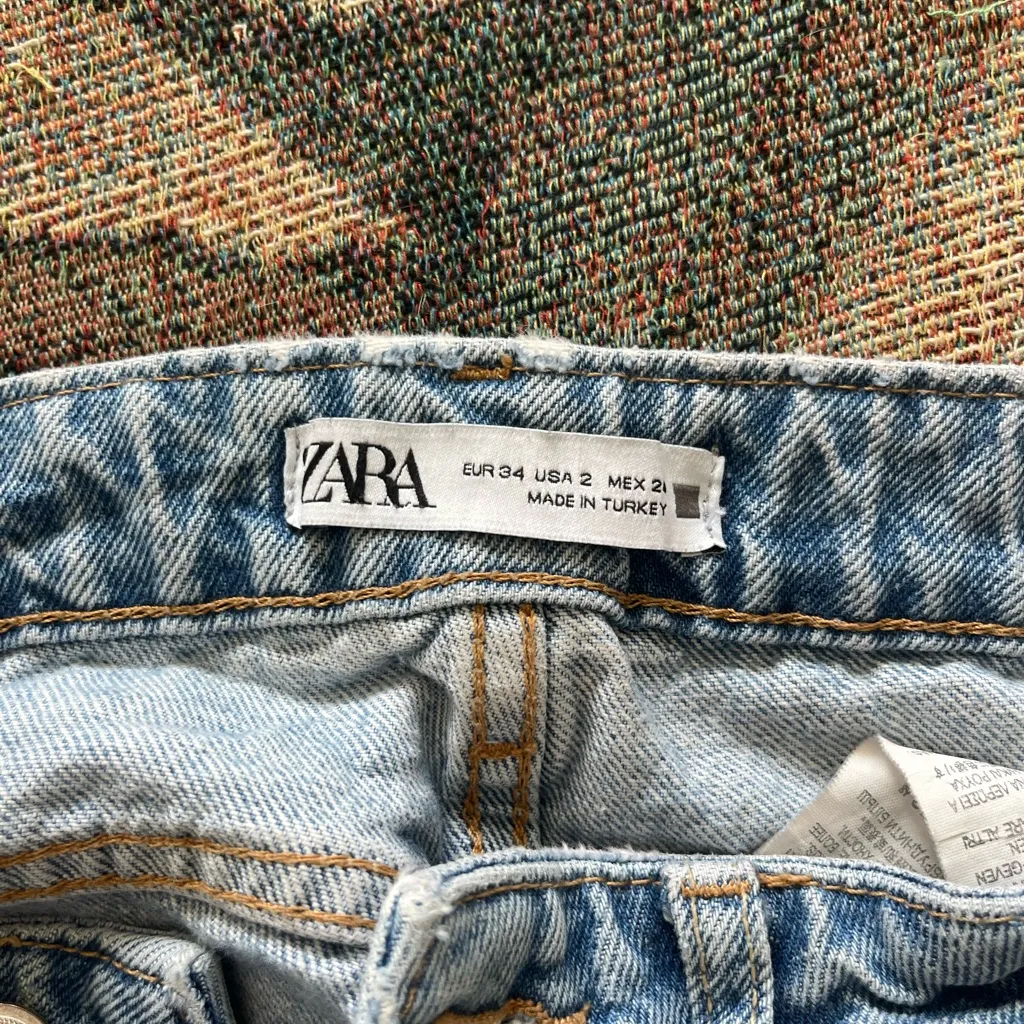 ZARA Vintage 90s Mom Jeans High Rise Distressed Women’s 2 Blue Medium Wash Denim - Image 14