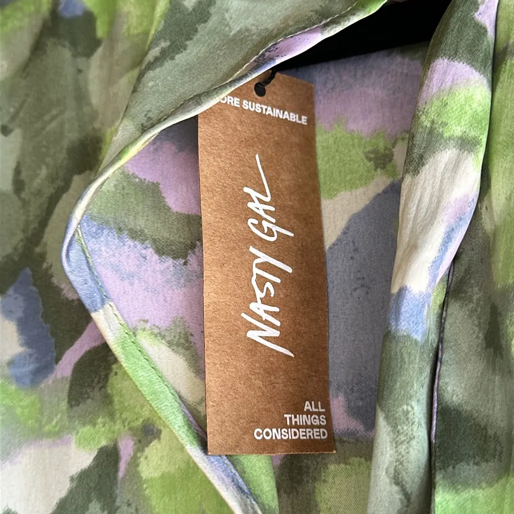 Nasty Gal Abstract Printed Satin Feel Open Back Maxi Dress. Oversized Fit - Image 11