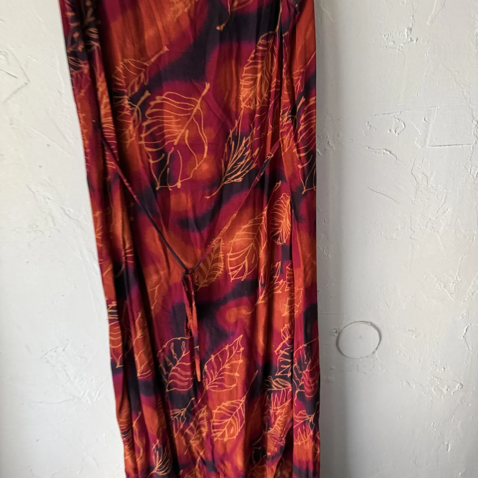 Jane Ashley Dress Vintage Large Red Orange Leaf Print Fall Sleeveless Maxi Boho - Image 10