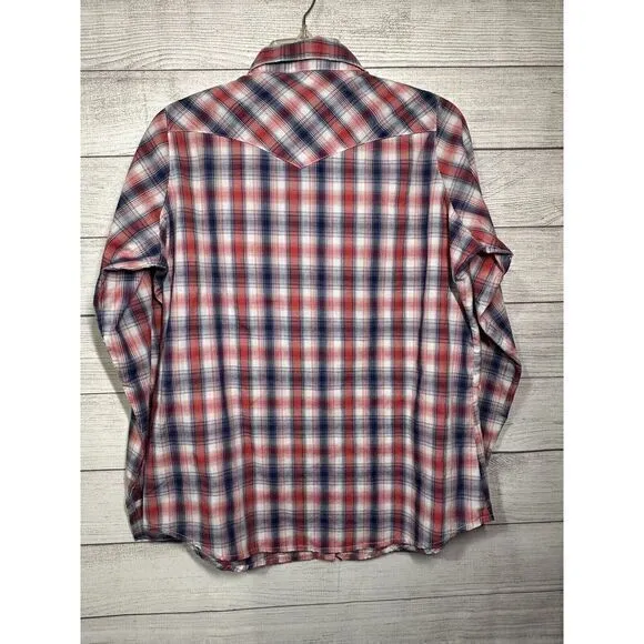 Wrangler Small As Real As Large Red Blue Plaid Western Snap Button‎ Womens Shirt - Image 6