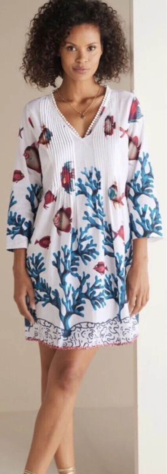 Soft Surroundings Womens Seychelles Beaded Trim Fish Tunic Size XS Cover Up - Image 1