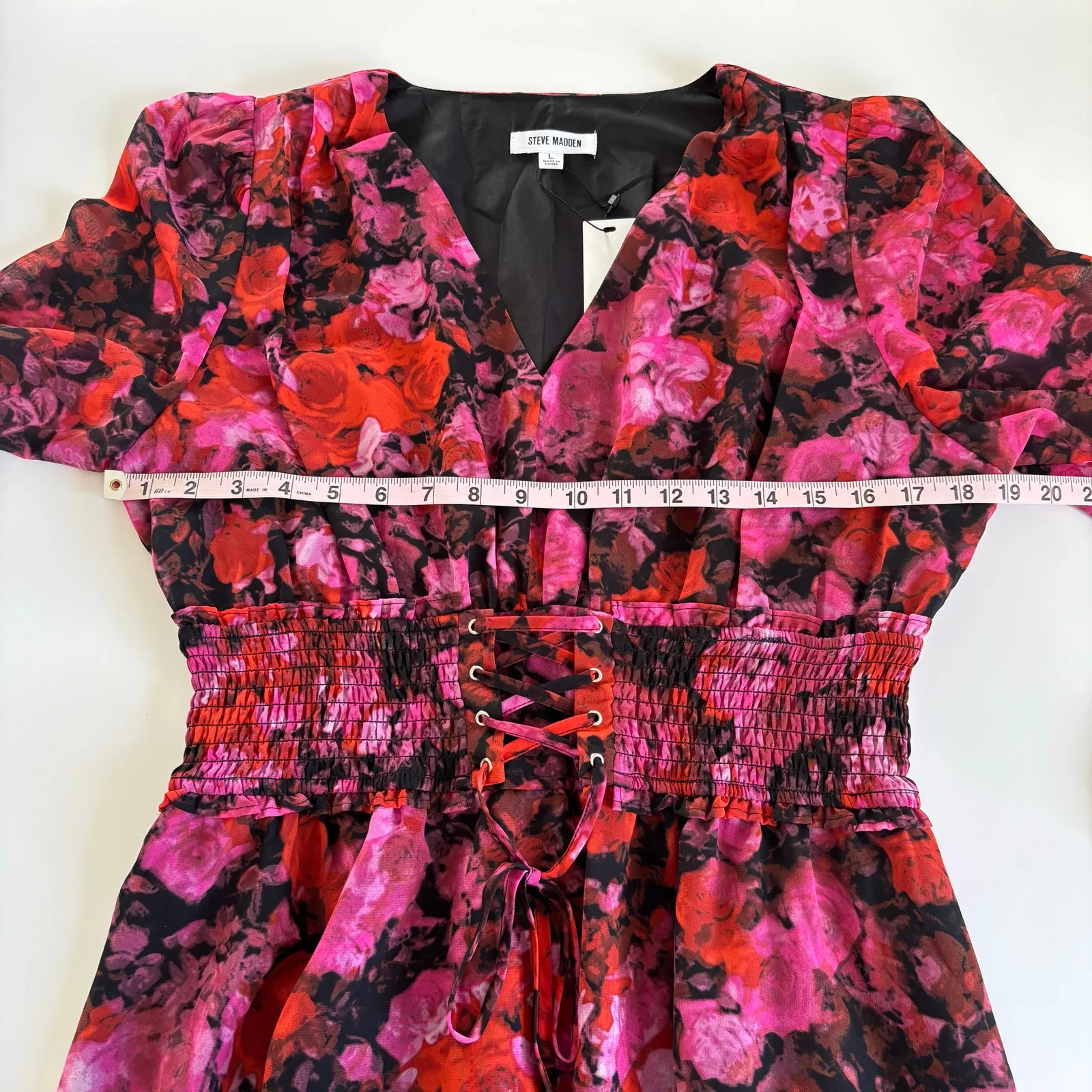 Steve Madden Diana Floral Chiffon Long Sleeve Mini Dress Large NWT Corset Waist - Image 6