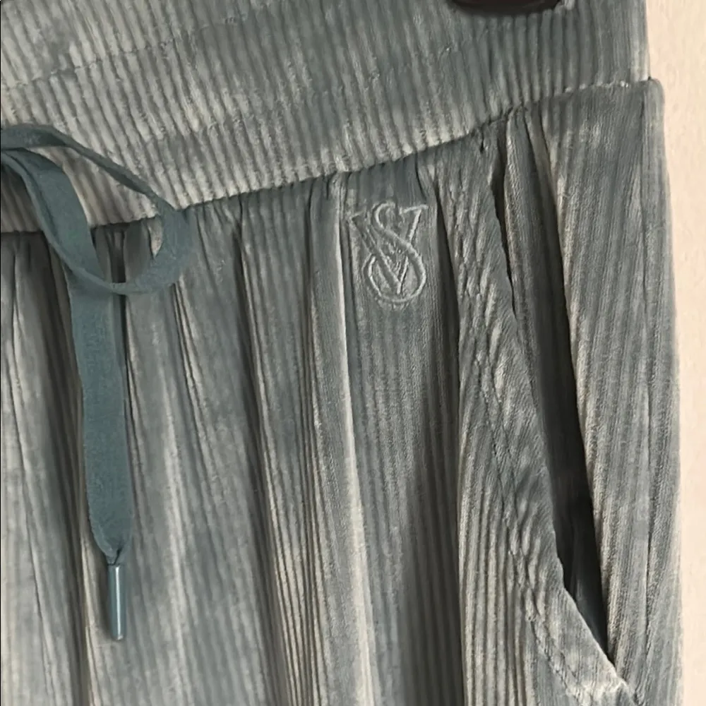 Victoria's Secret Blue Soft Ribbed Velvet Velour Loungewear Jogger Pants - Image 3