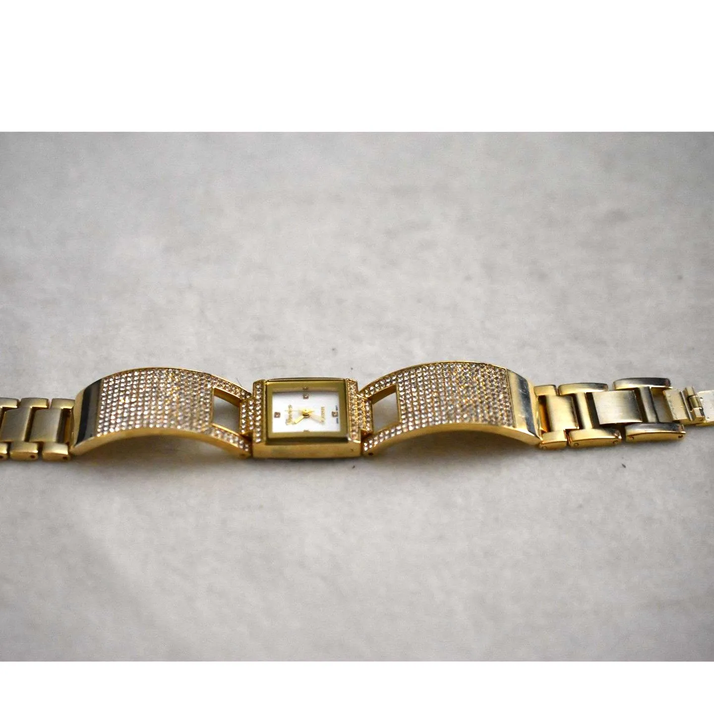 Geneva Platinum Party Glam Gold Tone Rhinestone New Battery Cuff/Link Band Watch - Image 3