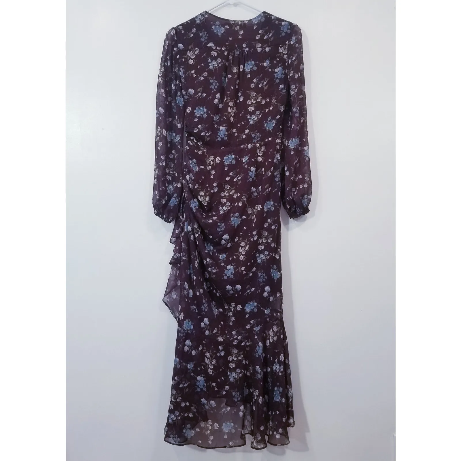 ASTR Floral V-Neck Maxi Dress Cinched Waist Ruched Long Sleeves Multicolor - Image 3
