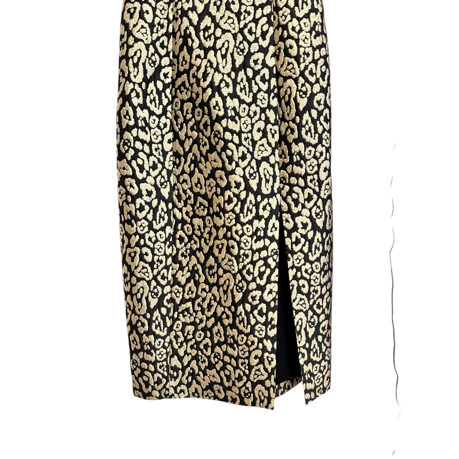 Carolina Herrera Gold Thin Strap square neck fitted Midi Leopard Column dress - Image 10