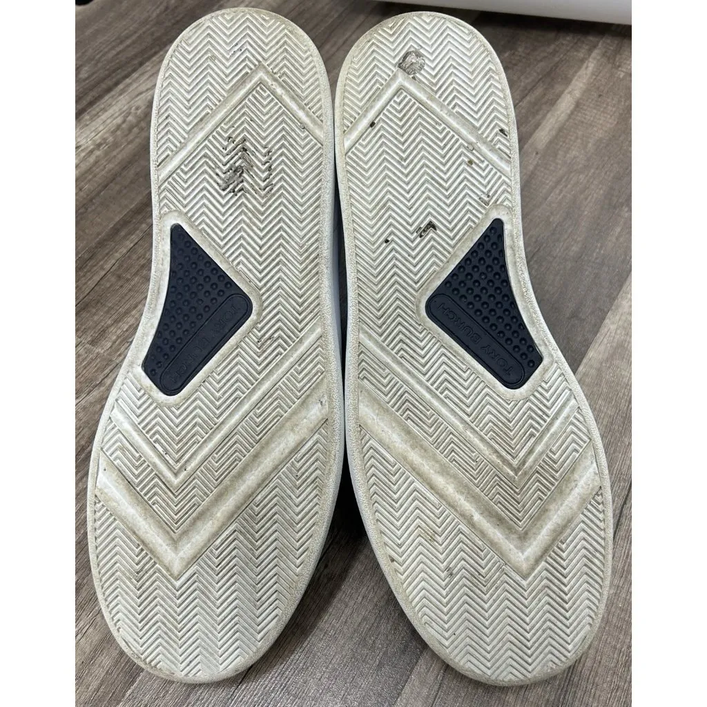 Tory Burch Women's Howell Court Sneakers  White Black Leather SZ 10.5M Logo EUC - Image 8