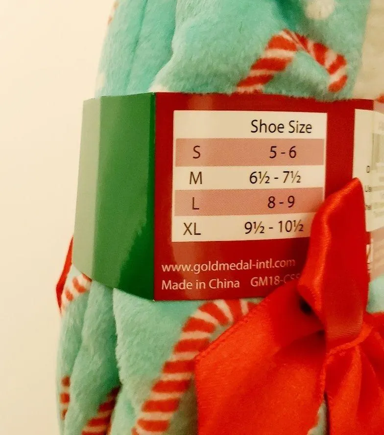 Gold Medal Light Blue Candy Cane Slippers Red Bow Size 5.5 - Image 7