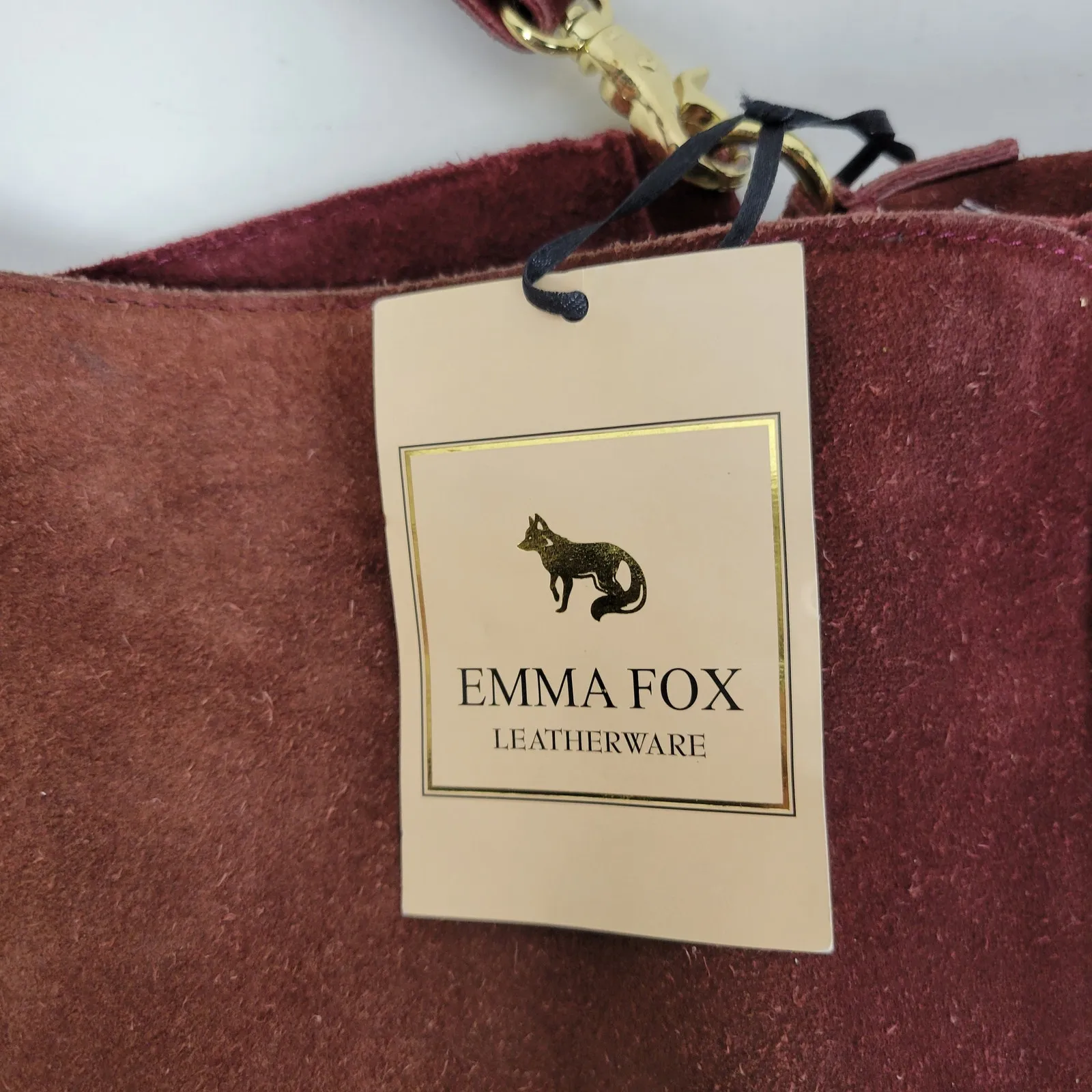 Emma Fox Womens Crossbody Shoulder Bag Burgundy‎ Suede Leather Boxy Flap NEW - Image 4