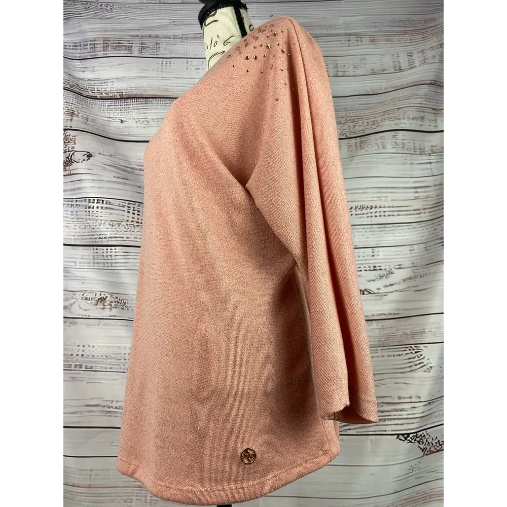 Adrienne Vittadini Metallic Embellished Sweater Women XL Soft Stretch Scoop Neck - Image 3