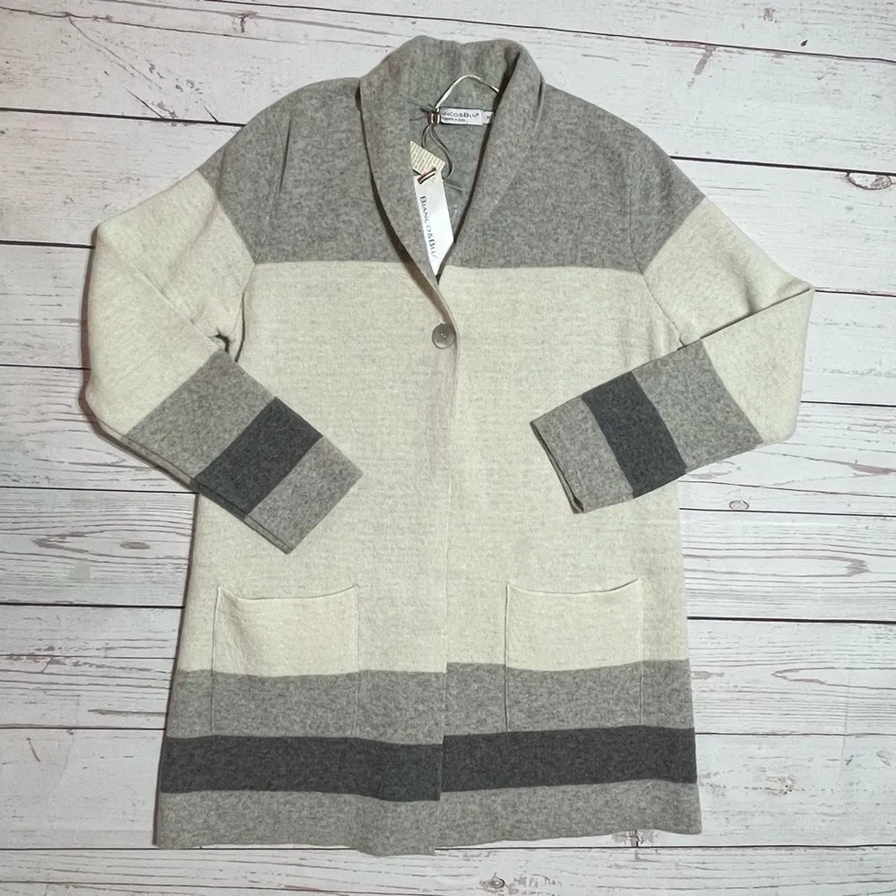 Bianco&Blu Made in Italy Gray Black knit Sweater Coat Size M Size M - Image 8
